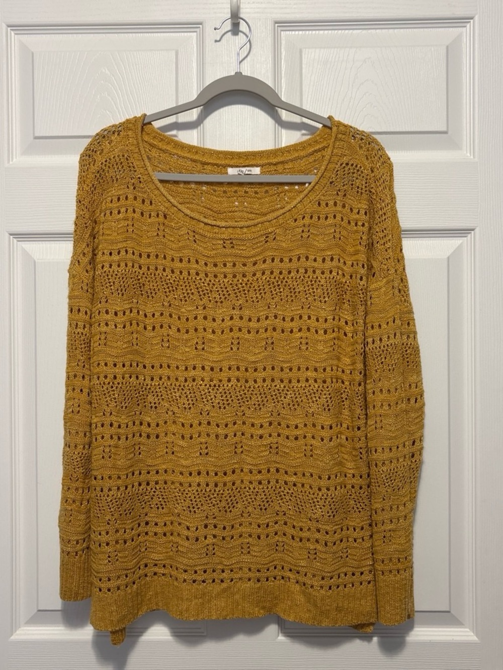 Maurices Mustard Open-Knit Scoop Neck Sweater